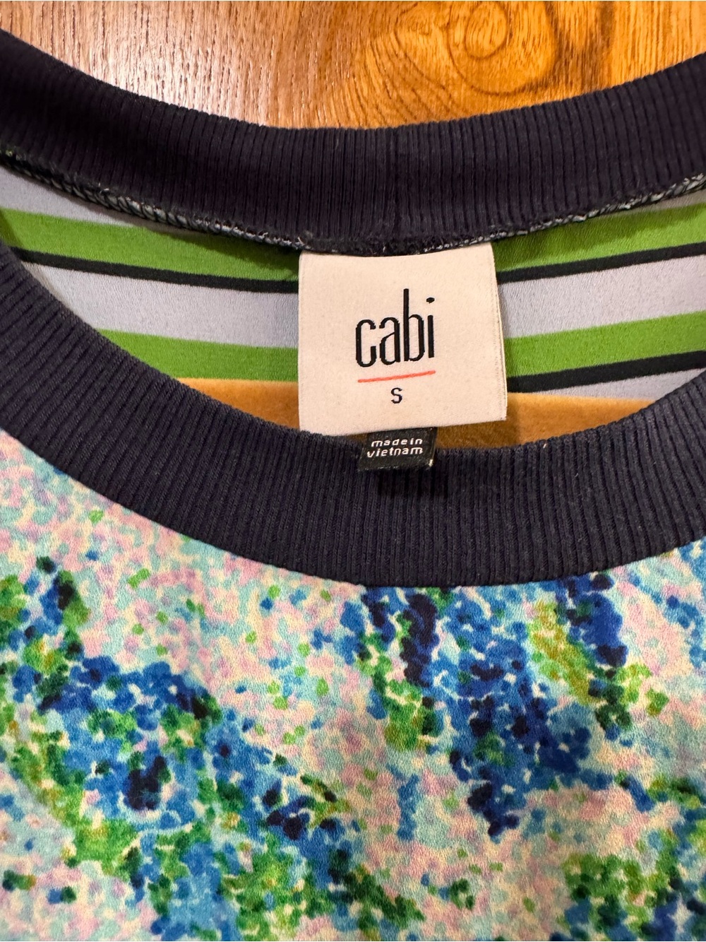 Cabi Floral (striped back) Knit Sleeveless Top in Blue & Green - Picture 3 of 9